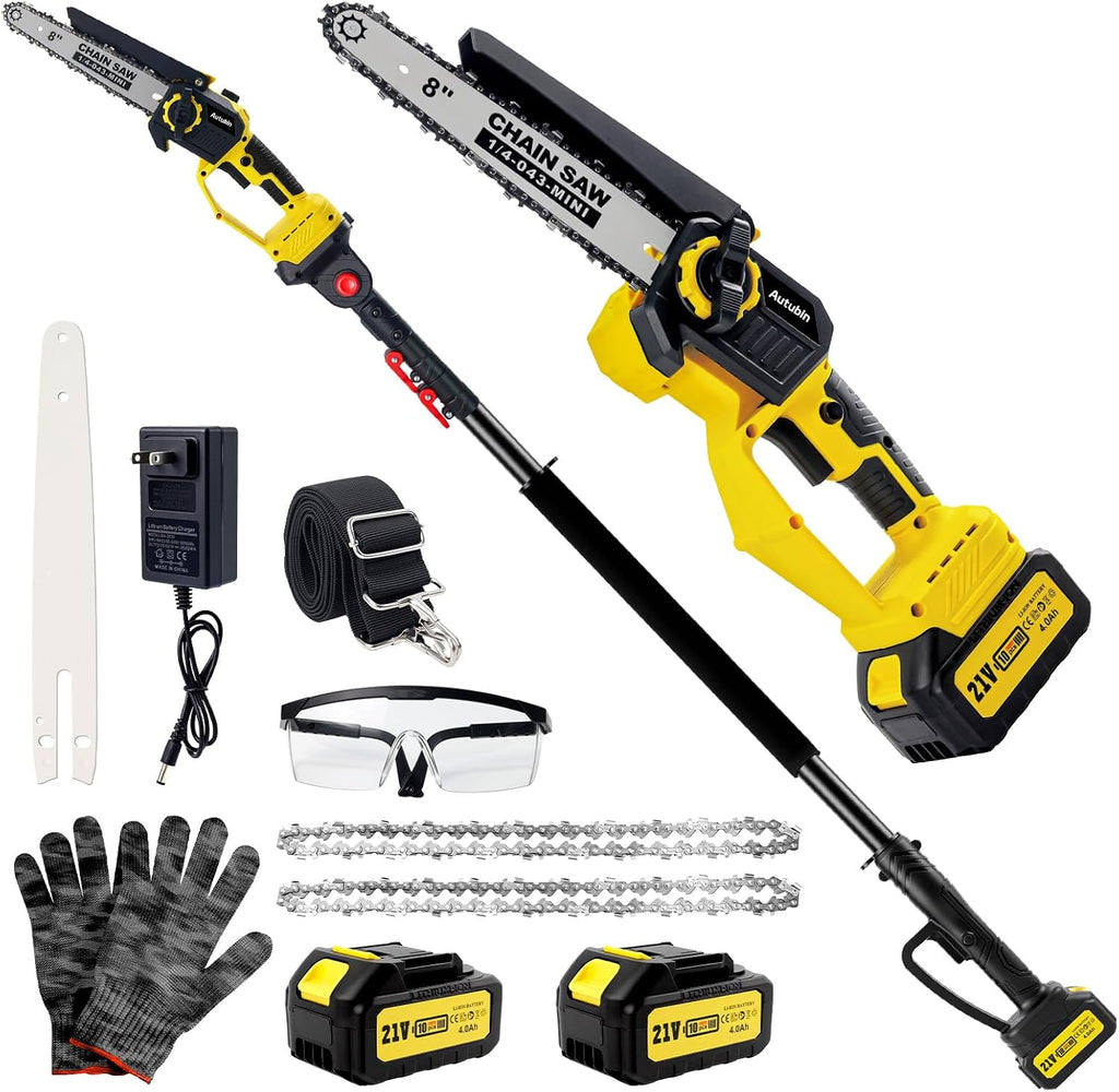 Brushless 2-IN-1 Cordless Pole Saw & Mini Chainsaw, 2× 21V 4.0Ah Battery Powered 8 Inch Chain,Max Reach 16 Ft & Multi-Angle Electric Pole Saw for Tree Trimming, Gifts For Father,Husband,Men
