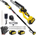 Brushless 2-IN-1 Cordless Pole Saw & Mini Chainsaw, 2× 21V 4.0Ah Battery Powered 8 Inch Chain,Max Reach 16 Ft & Multi-Angle Electric Pole Saw for Tree Trimming, Gifts For Father,Husband,Men