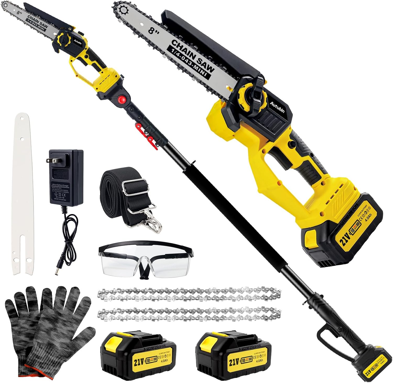 Brushless 2-IN-1 Cordless Pole Saw & Mini Chainsaw, 2× 21V 4.0Ah Battery Powered 8 Inch Chain,Max Reach 16 Ft & Multi-Angle Electric Pole Saw for Tree Trimming, Gifts For Father,Husband,Men