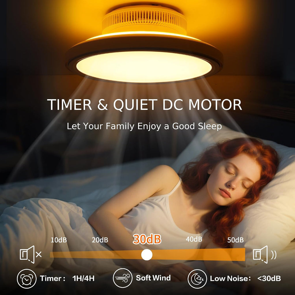 18' Bladeless Ceiling Fan, Low Profile Ceilings Fans with Light for Bedroom, Smart Ceiling Light Fixture with Remote/APP Control, Enclosed Led Flush Mount Ceiling Light 3 Dimmable,White