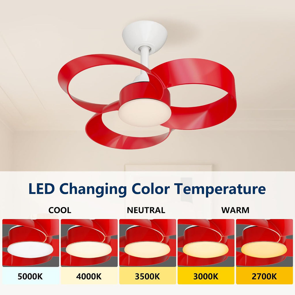 FANX 22 Inch Ceiling Fan with Light and Remote, Quiet DC Motor, Dimmable LED, Reversible 3-Speed Control, Easy Installation Downrod Fan for Small Rooms (Red)