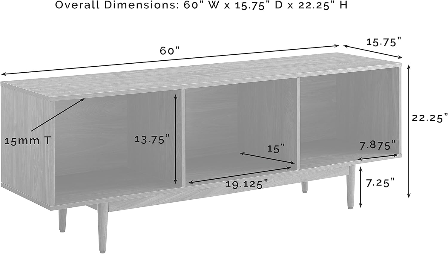 Crosley Furniture Liam Large Vinyl Record Storage TV Stand and Entertainment Center, Media Console, Walnut