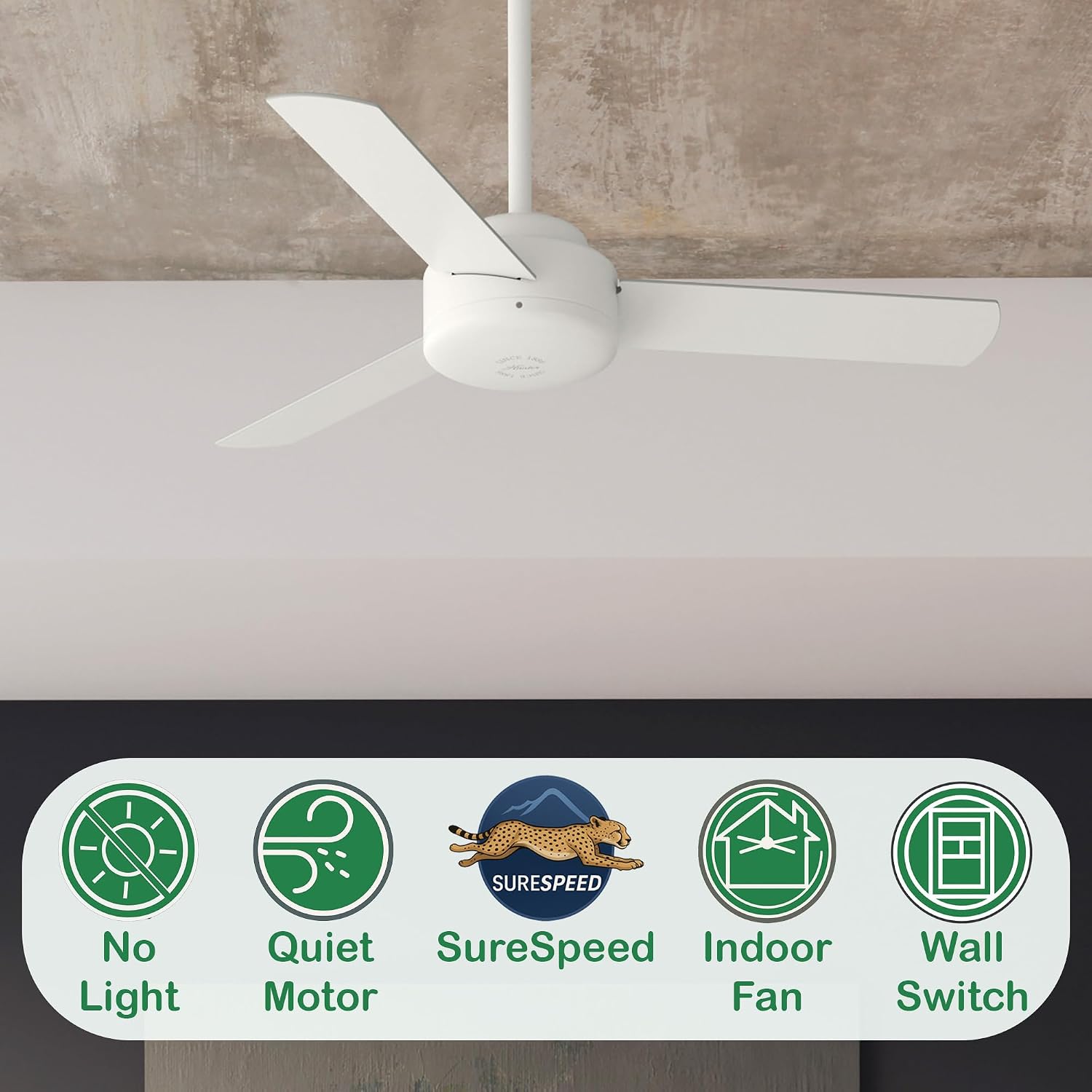 Hunter Fan 44 inch Indoor Ceiling Fan with No Light, White Ceiling Fan, 3 Blades, For Kids Room, Home Office, Living Room or Kitchen (Renewed)