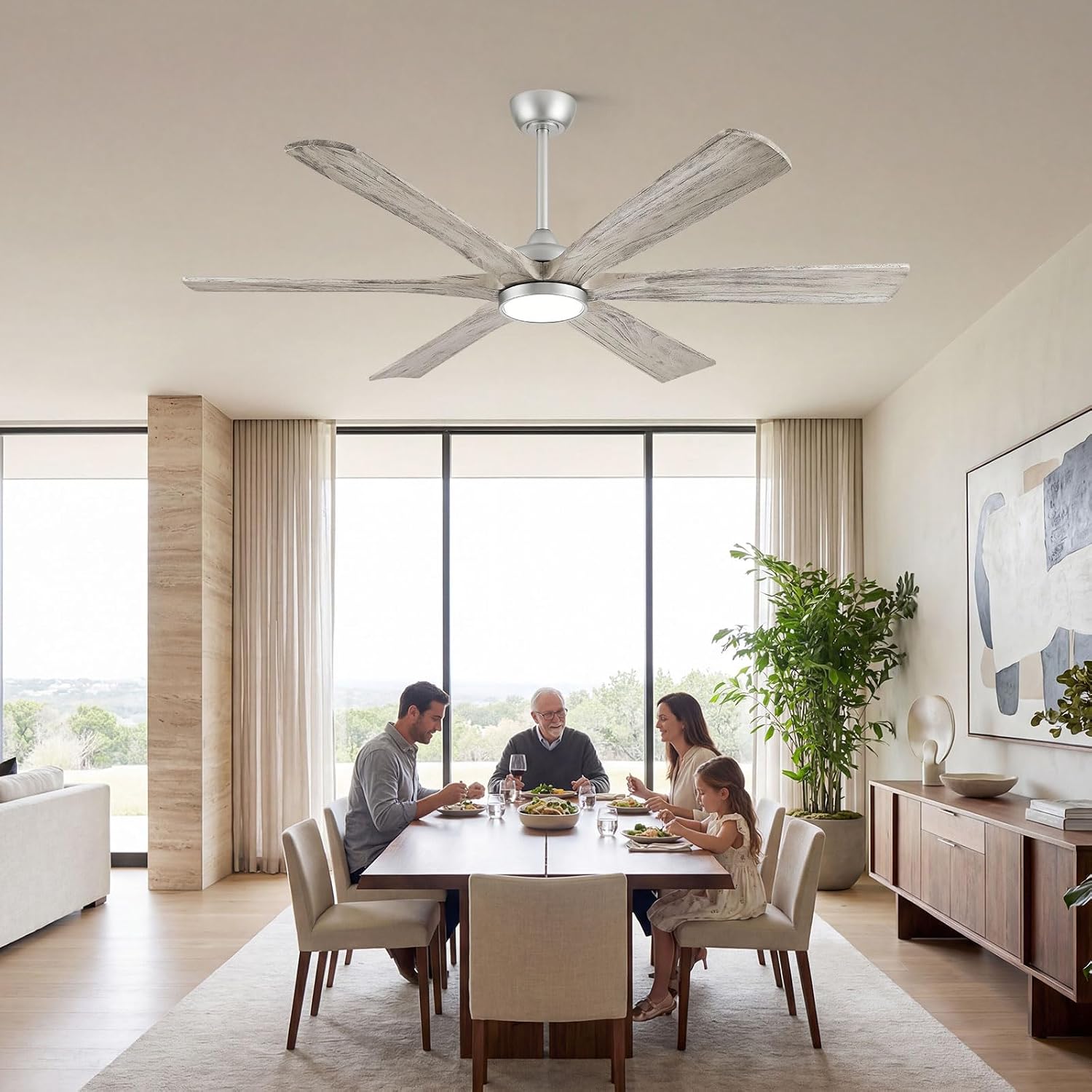 72 Inch Smart Ceiling Fan with Light, Remote/Alexa/APP Control, Rustic 6 Solid Wood Blades, ETL Listed Quiet DC Motor, 9268 CFM Large Airflow, for Indoor High Ceiling, Outdoor Covered Patio