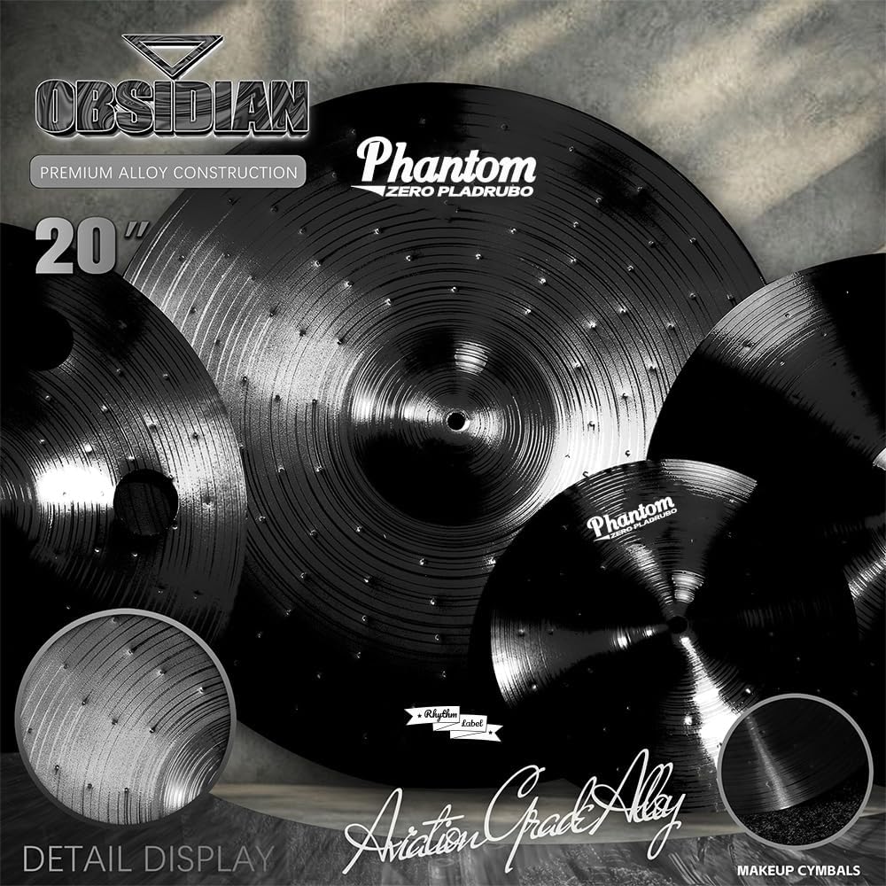 Titanium Color Cymbals Set – 7-Piece Drum Cymbal Pack for Acoustic Kits – Red/Blue/Black – Lightweight, Durable & Stage-Ready – Direct from Manufacturer (Black)