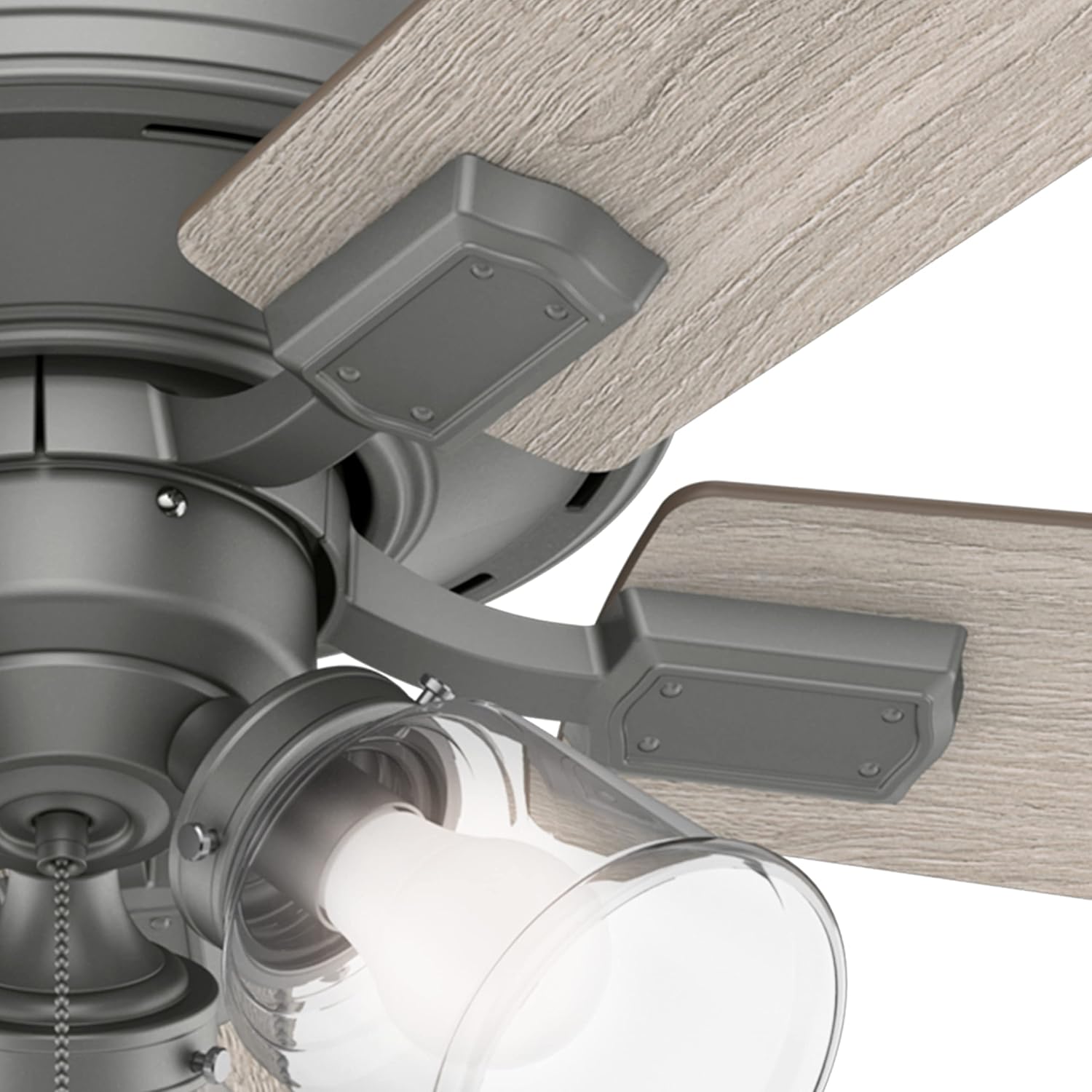 Hunter Fan 42 in Casual Matte Silver Finish Indoor Ceiling Fan with Pull Chain and Light kit, 5 Blades (Renewed)