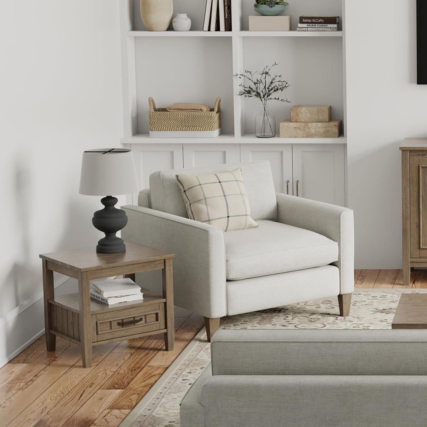 SIMPLIHOME Lev End Table - 20 inch Wide Solid Wood Accent Table with Bottom Storage Drawer and Open Shelf in Smoky Brown, Transitional Nightstand or Lamp Stand for Living Room or Bedroom