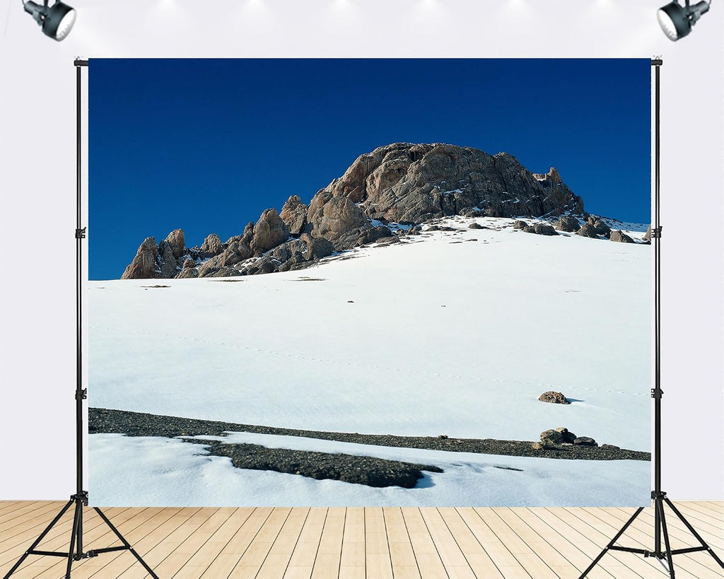 Trykid 20x10ft Rocky Summit Backdrop Snow Slopes Clear Blue Sky ICY Terrain Rugged Outcrops Frosty Plains Open Terrain Photography Background Wedding Party Decoration Photo Booth Prop Fabric