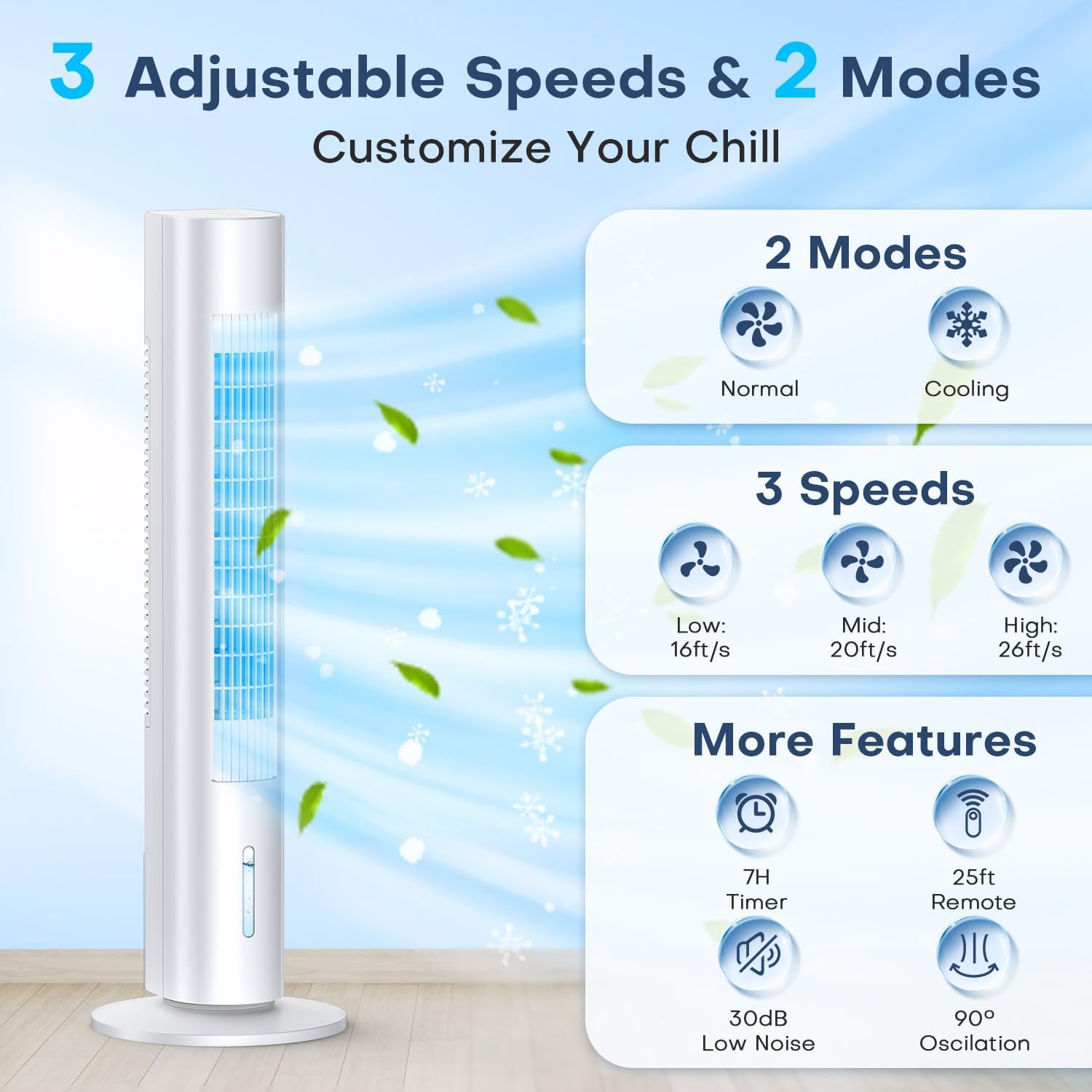 Evaporative Air Cooler, 35' Windowless Air Conditioner Portable, 3 Speeds, 1.2L Water Tank, 3 Ice Packs, 20ft Remote, 7H Timer, No Hose No Window Needed,70° Oscillating Portable AC Unit for Room
