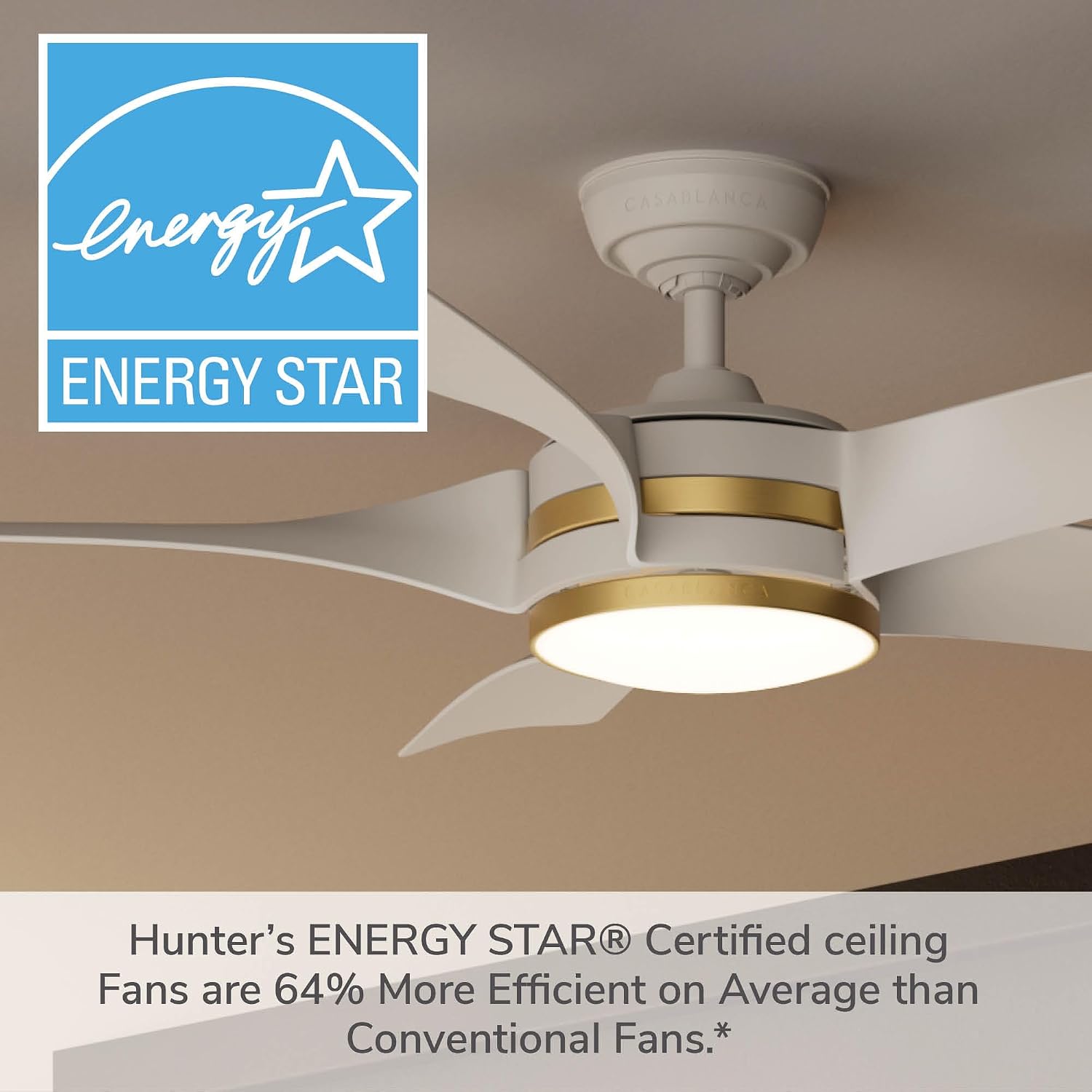 Casablanca Fan 52 inch Ceiling Fan with Light and Remote, Outdoor or Indoor White Ceiling Fan for Porch, Living Room, Office, Kitchen, Garage, 5 Blades (Renewed)