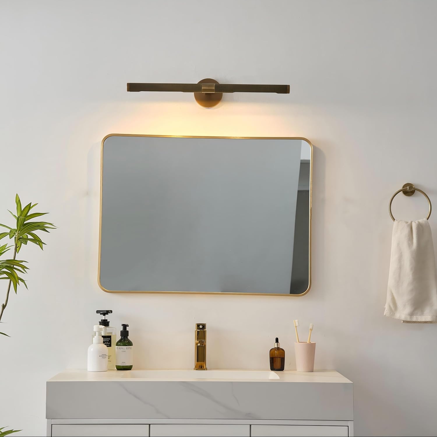 18 Inches Brass Picture Light, 360°Rotatable Decorate Wall Sconce, Vanity Lighting for Bedroom, Bathroom, Antique Brass Finished