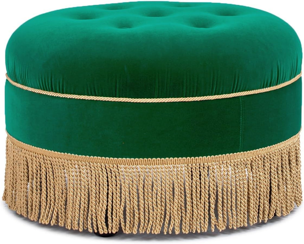 Jennifer Taylor Home Yolanda 24' Round Upholstered Accent Ottoman, Ultramarine Green