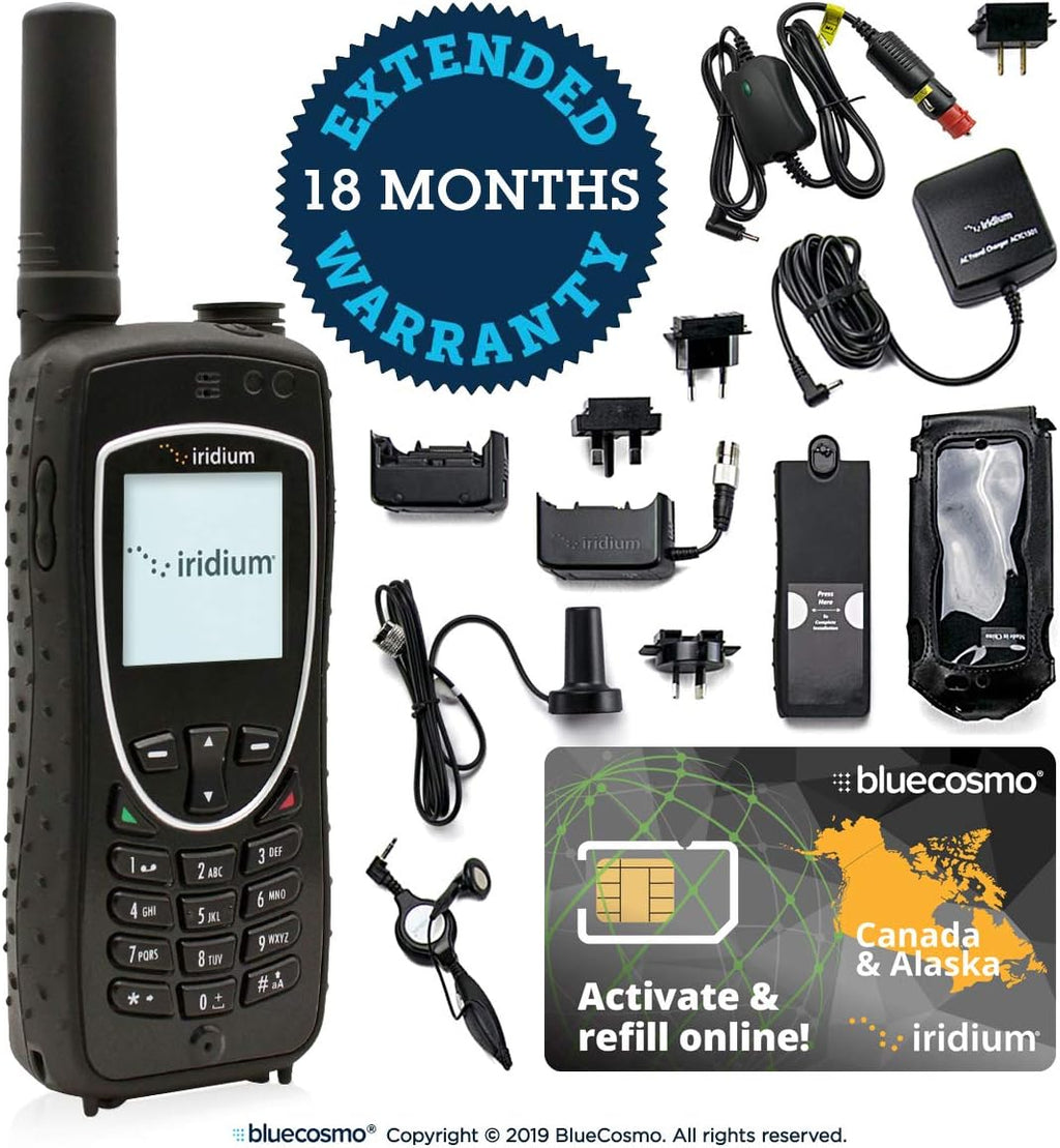 BlueCosmo Iridium Extreme Satellite Phone & Canada Alaska 200 Minute 6 Month Prepaid SIM Card (Northern Lights) - Voice, SMS Text Messaging, GPS Tracking, Emergency SOS