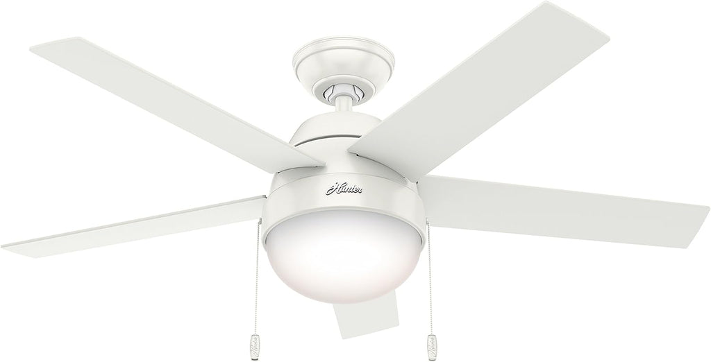 Hunter Fan 46 inch Contemporary Low Profile Ceiling Fan with Light Kit in Fresh White (Renewed)
