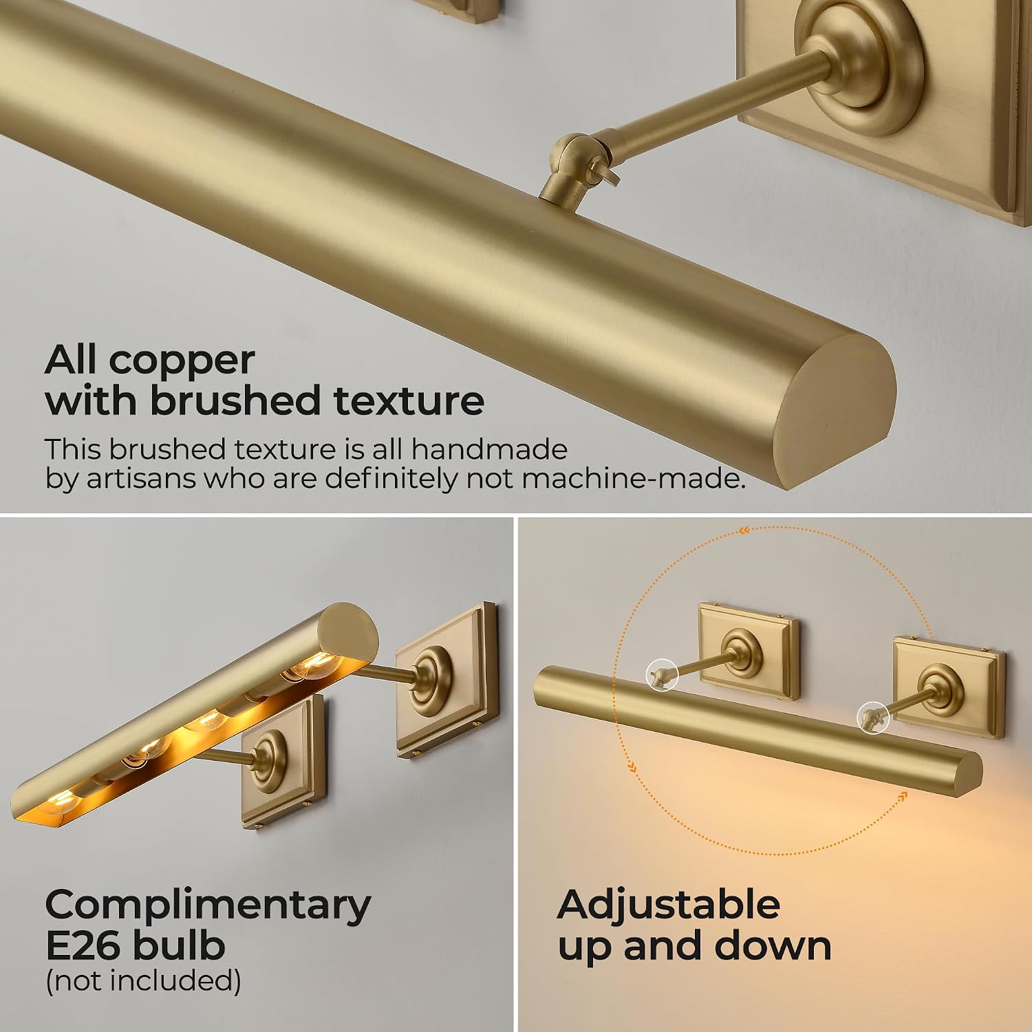 Picture Light, 24in Hardwired Picture Lights for Wall, Dimmable Wall Sconces Poster Light, Brass 4 Lighting for Paintings Frames Art Display Gallery Bedroom Living Room No Bulbs