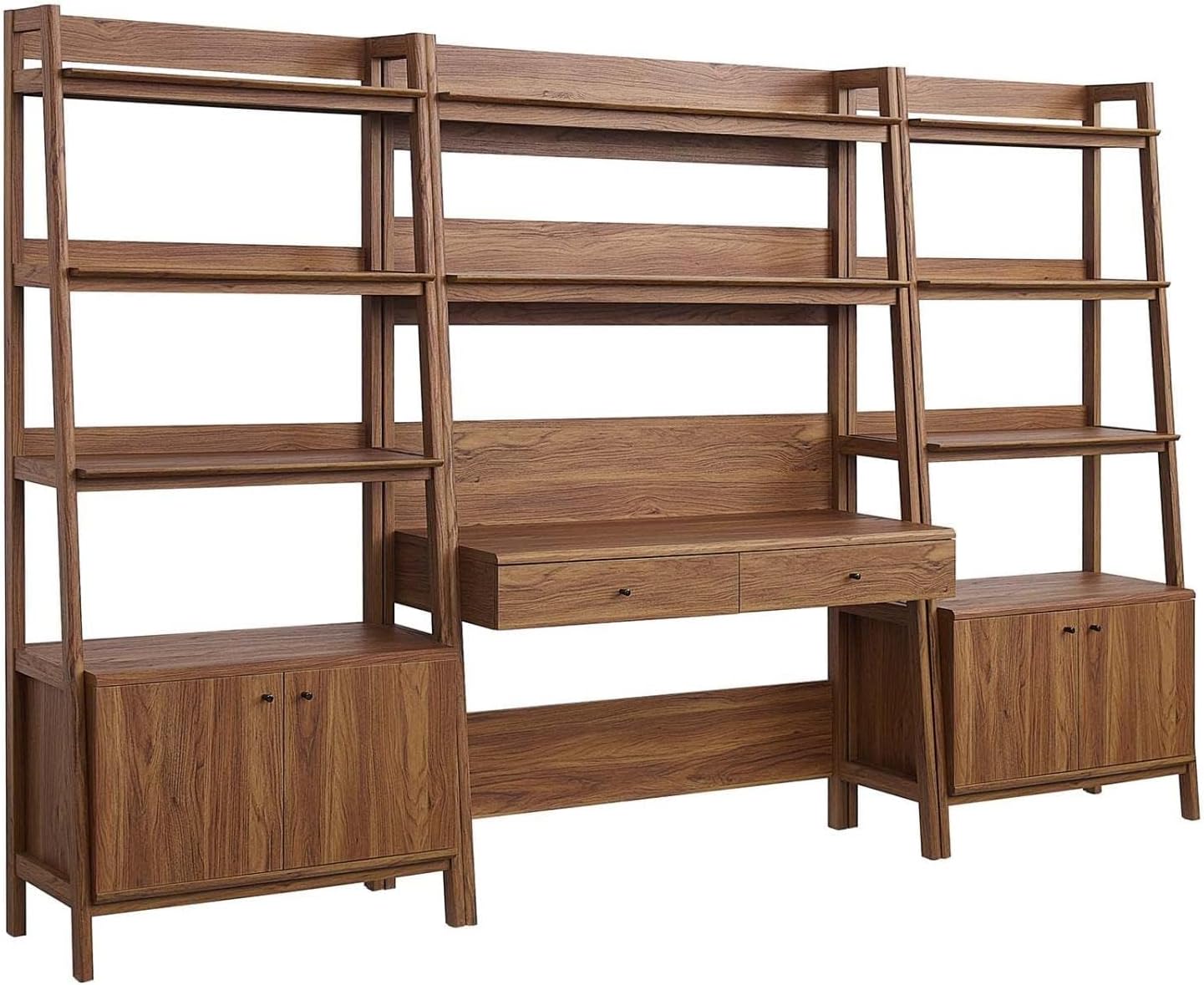 Modway Bixby 3-Piece Home Office Desk and Bookshelf Display Case in Walnut