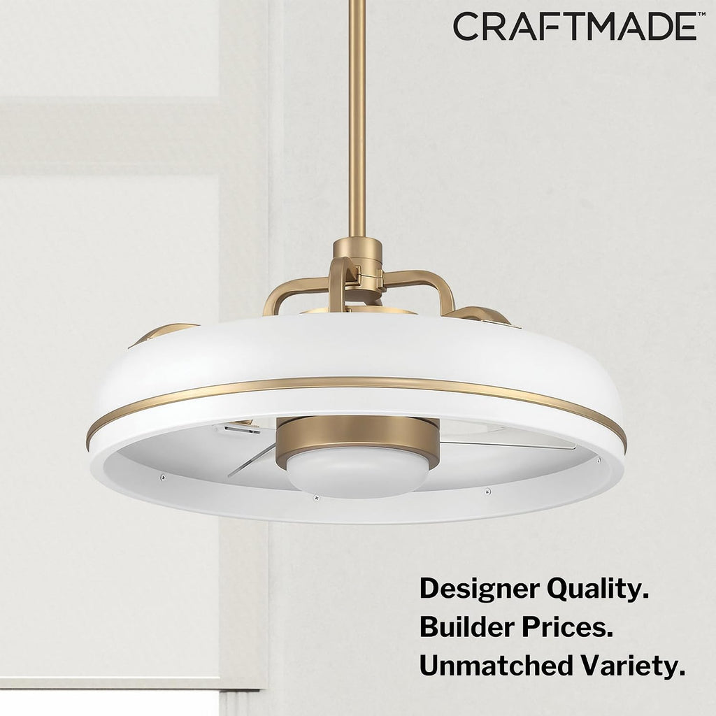 Craftmade TYL24WSB3-NWF Taylor 24 Inch 3 Blade Ceiling Fan | White and Satin Brass Finish with Clear Acrylic Blades | Integrated 1167 Lumens LED 3000K | Remote Included | DC Motor Indoor Fandelier