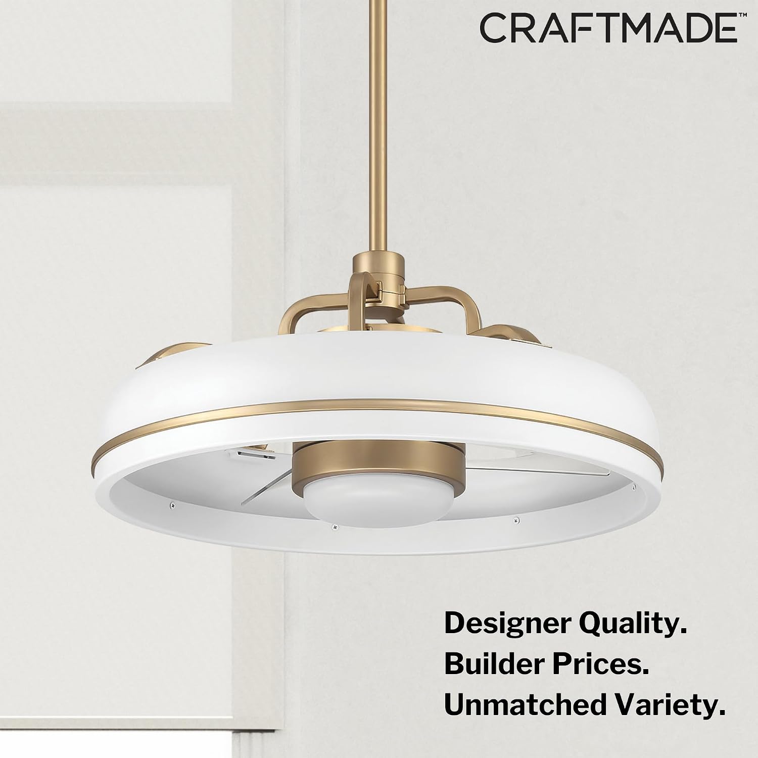 Craftmade TYL24WSB3-NWF Taylor 24 Inch 3 Blade Ceiling Fan | White and Satin Brass Finish with Clear Acrylic Blades | Integrated 1167 Lumens LED 3000K | Remote Included | DC Motor Indoor Fandelier