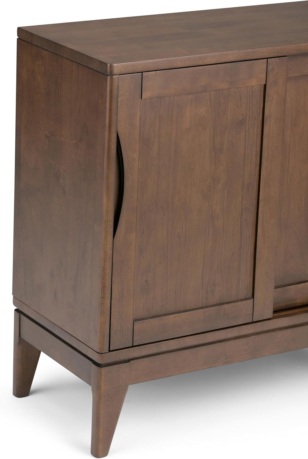 SIMPLIHOME Harper Storage Cabinet - 30 inch Wide Solid Hardwood 2-Shelf Low Console Cabinet in Walnut Brown, Mid-Century Modern Cupboard for Living Room with Sliding Doors and Adjustable Shelves