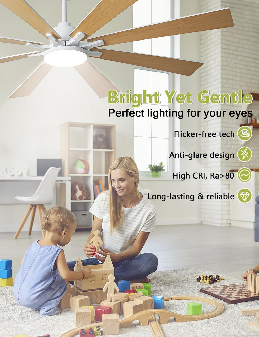 72 Inch Modern Ceiling Fans with Lights and Remote Large Airflow Ceiling Fan,Dimmable Lighting, Reversible DC Motor, Noiseless, Indoor Outdoor Use for Living Room, Office, Garage, Matte White