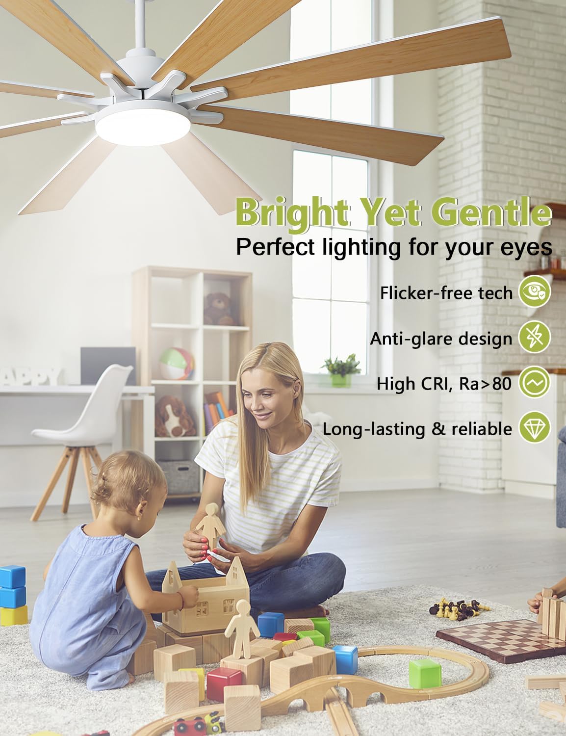 72 Inch Modern Ceiling Fans with Lights and Remote Large Airflow Ceiling Fan,Dimmable Lighting, Reversible DC Motor, Noiseless, Indoor Outdoor Use for Living Room, Office, Garage, Matte White