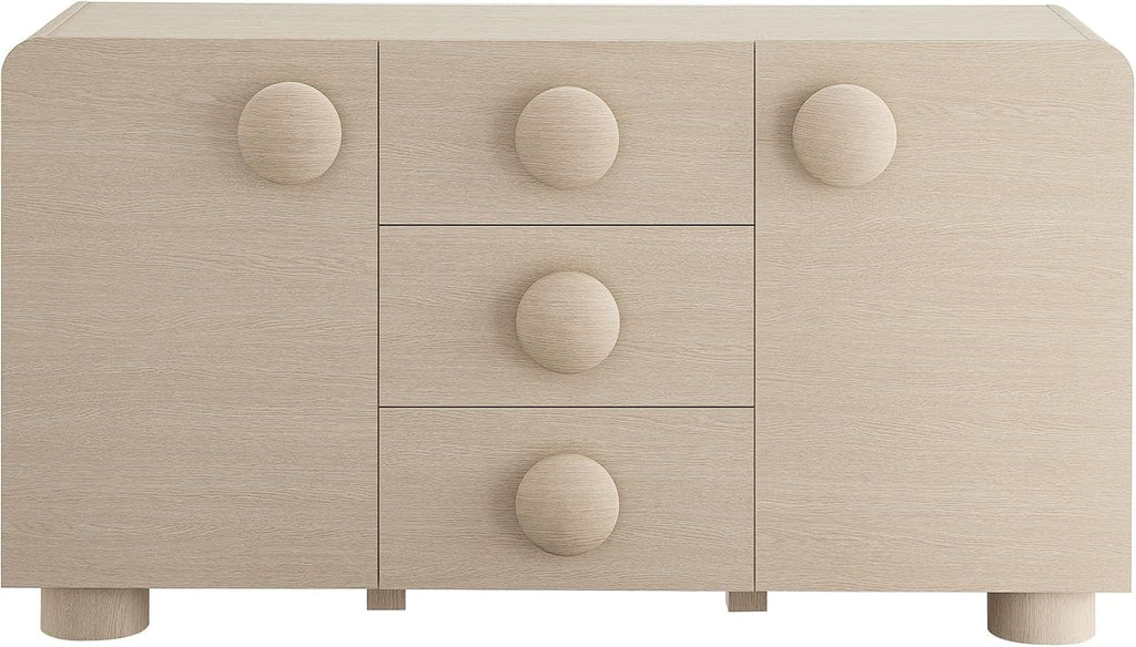 Modway Sonnet Retro Curved Sideboard in Ash – 57 Inch Modern Buffet Cabinet with Circle Knobs – Credenza Cabinet with 3 Drawers – TV Stand Media Cabinet for Living Room, Home Office, Lounge Area