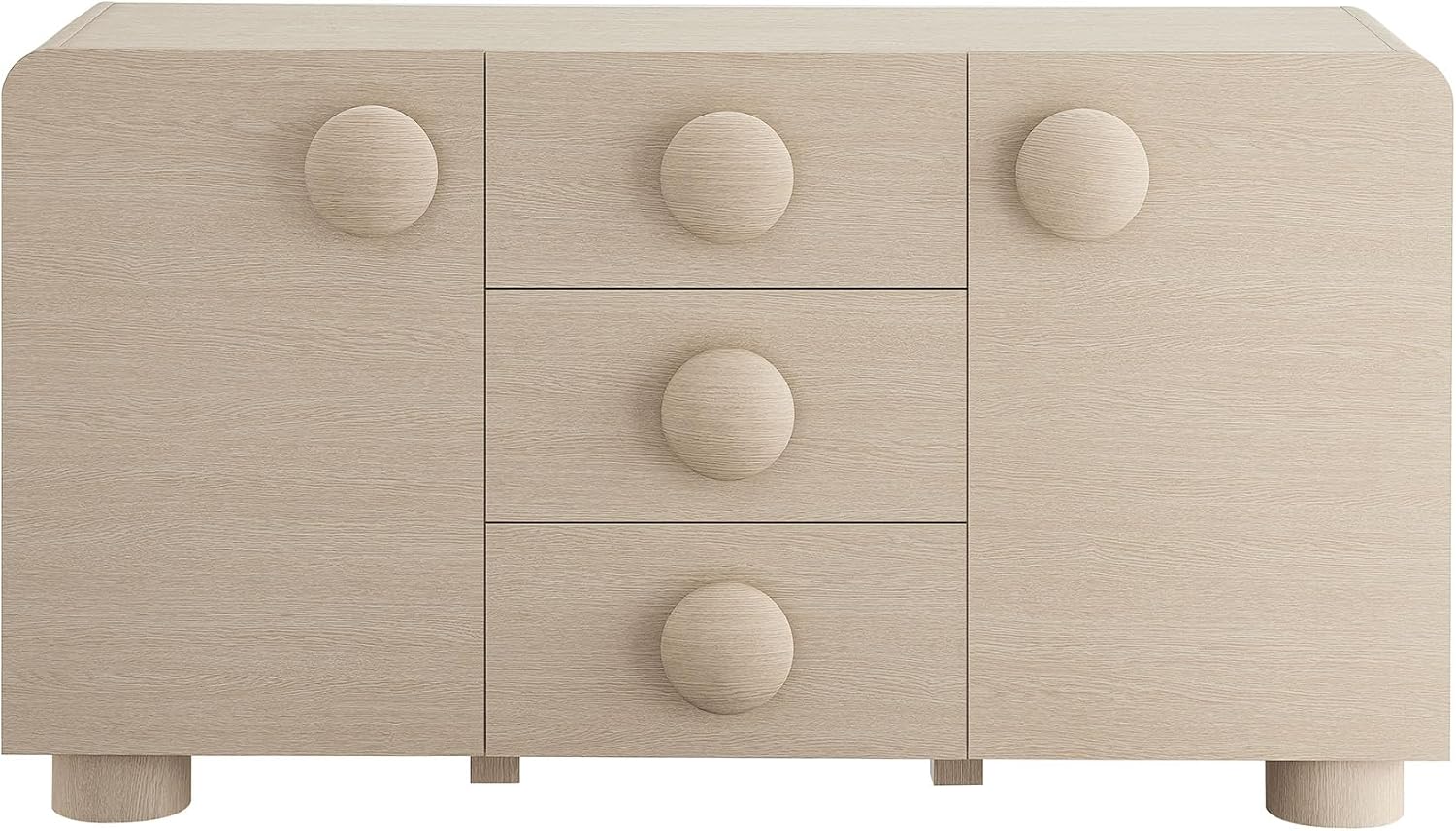Modway Sonnet Retro Curved Sideboard in Ash – 57 Inch Modern Buffet Cabinet with Circle Knobs – Credenza Cabinet with 3 Drawers – TV Stand Media Cabinet for Living Room, Home Office, Lounge Area