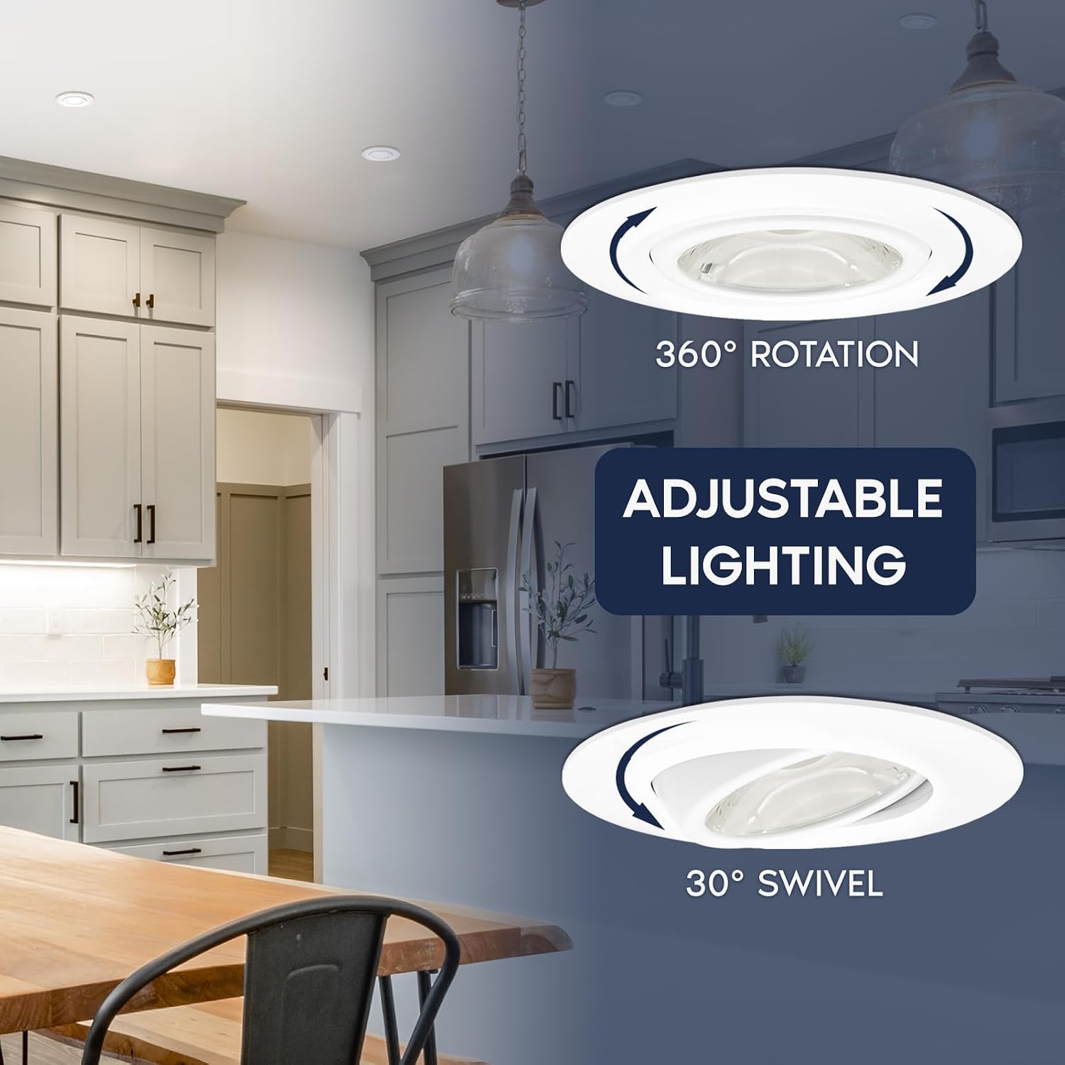 LUXRITE 4-Inch Gimbal LED Recessed Lighting, 5 Color Selectable 2700K-5000K, 15 Watts, 1250 Lumens, Adjustable 360º + 30º Swivel Spotlight, Dimmable, CRI90, IC & Wet Rated, ETL, White (6 Pack)