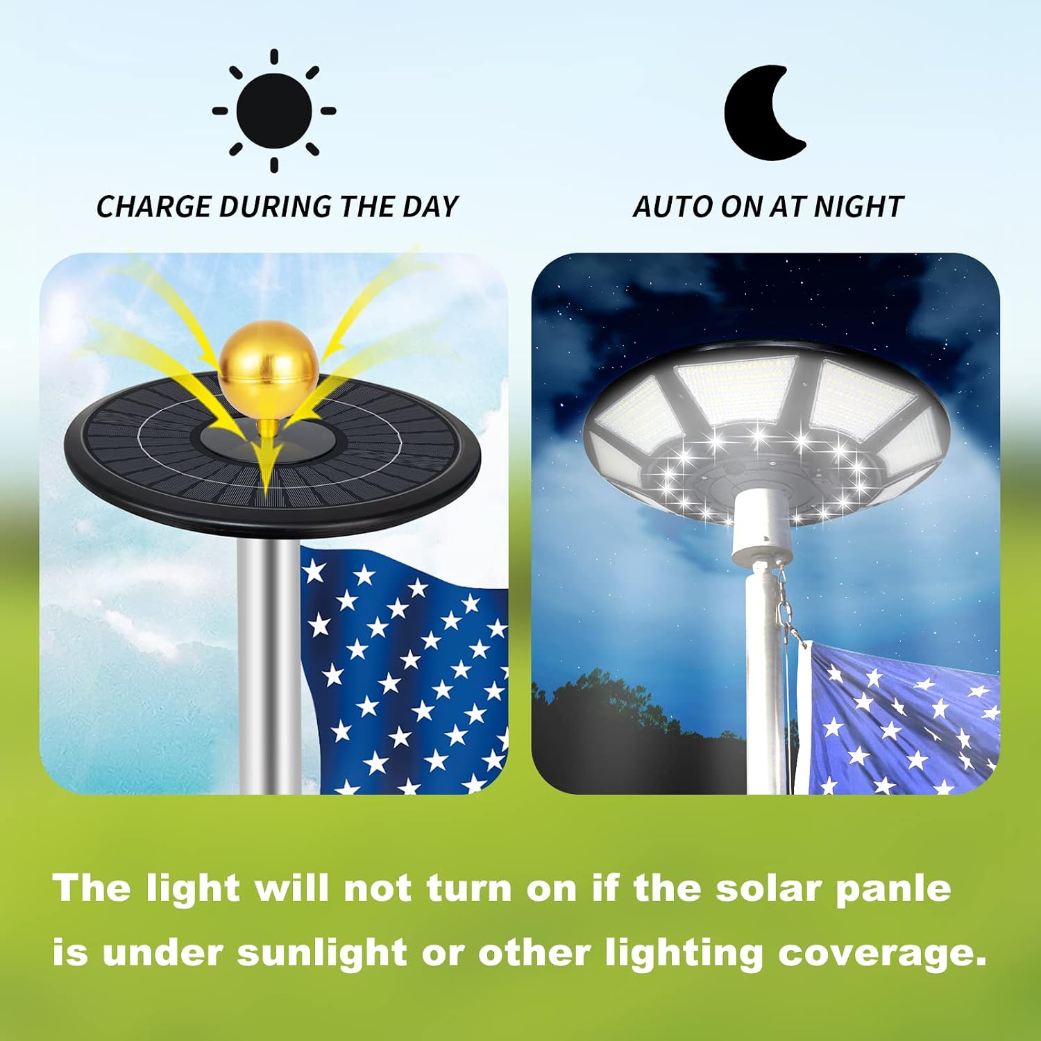 Flagpole Solar Light 6000 Lumens Brightest 566 LED Flag Pole Light Solar Powered with DC Charge Port Last Up to 20 Hrs Outdoor Dusk to Dawn IP67 Waterproof for Most 15 to 40ft Flag Poles