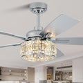Dawn Whisper 52 Inch Modern Ceiling Fans with Lights Low Profile Silver Crystal Fandelier Ceiling Fans with Remote for Living Room Bedroom Kitchen Quiet Reversible DC Motor 6 Speeds Dual Finish
