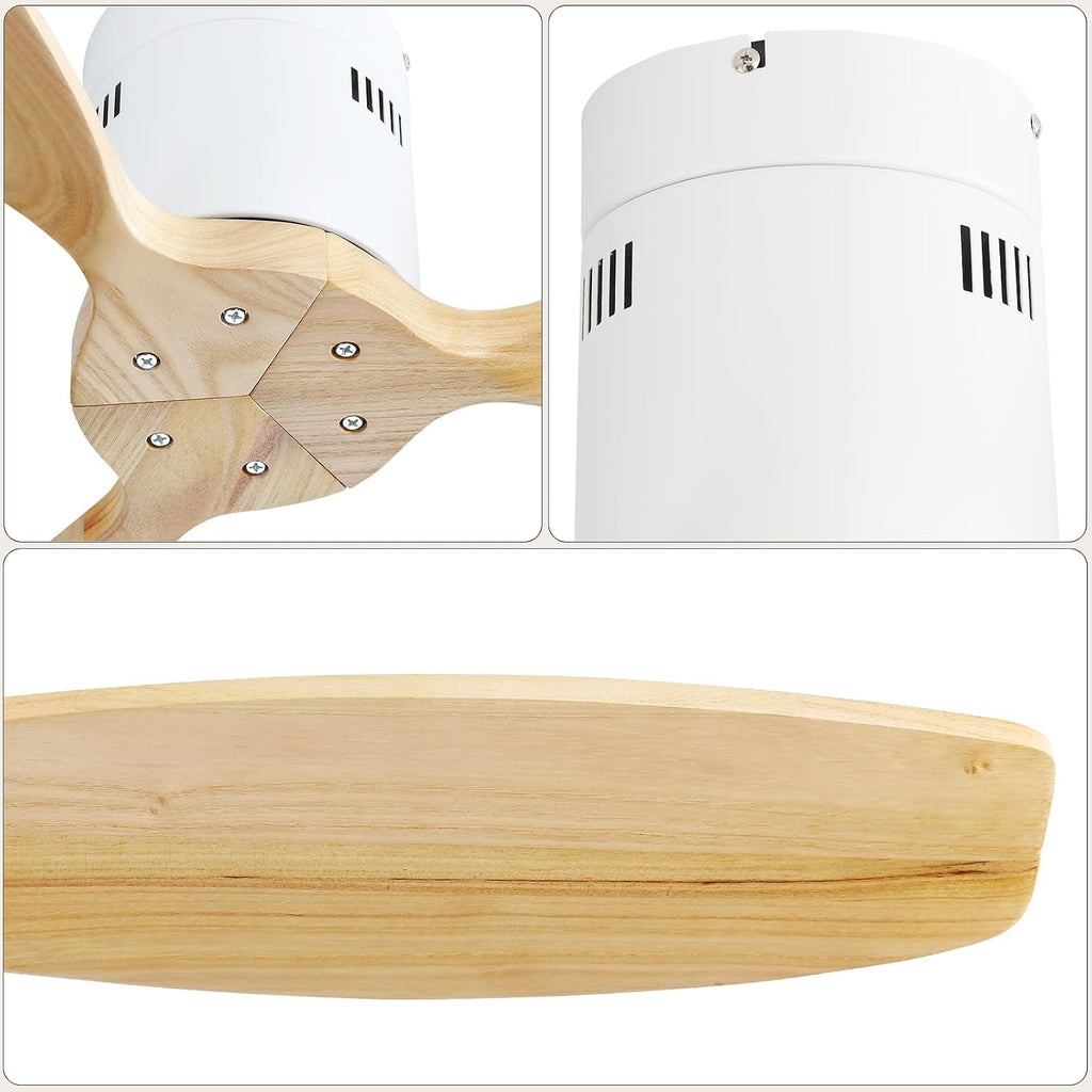 Sofucor 52'' Low Profile Ceiling Fan Remote Control without Lights,Wood Flush Mount White Ceiling Fans no light, Modern Ceiling Fan Reversible DC for Bedroom,Farmhouse,Living Dining Room,Kitchen