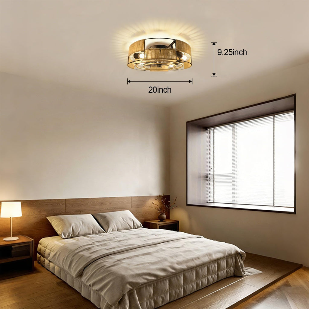 Ceiling Fans with Lights Flush Mount, 20 Inch Caged Low Profile Ceiling Fans with 3 Mode Lighting and Remote Control with E26 Bulbs for Bedroom, Nursery, Garage (Dark Yellow)