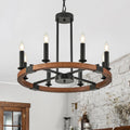 Farmhouse Wooden Wagon Wheel Chandelier 8 Light Round Chandelier Light Fixtures 24in Rustic Wood Wheel Chandelier for Kitchen Island Dining Room Entryway Living Room