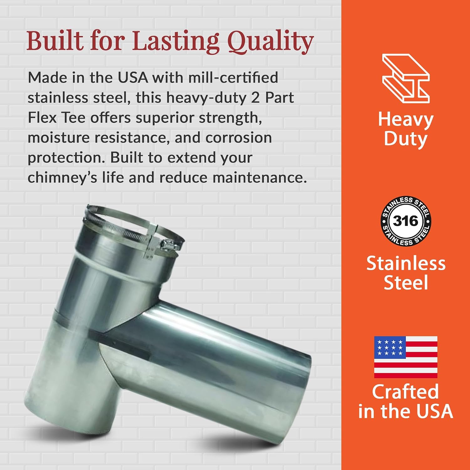 Fireside Chimney Supply 2-Part Flex Tee | 316 Stainless Steel Chimney Tee | All-Fuel Vent Connector | Quick-Connect Flex Tee | Heavy-Duty 6 Inch