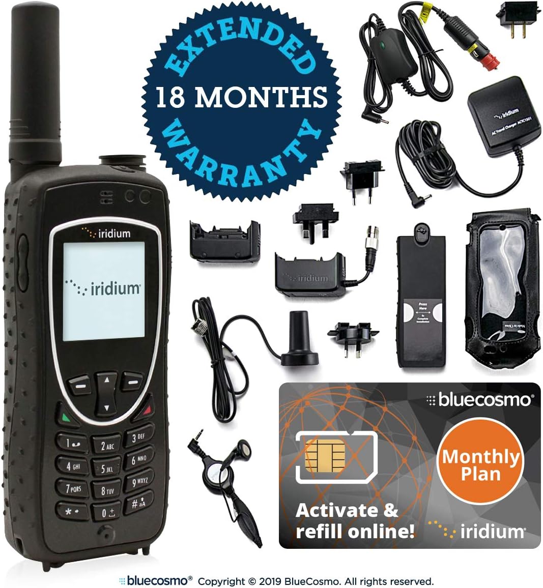 BlueCosmo Iridium Extreme Satellite Phone & Monthly Service Plan SIM Card - Voice, SMS Text Messaging, GPS Tracking, Emergency SOS - Online Activation - 24/7