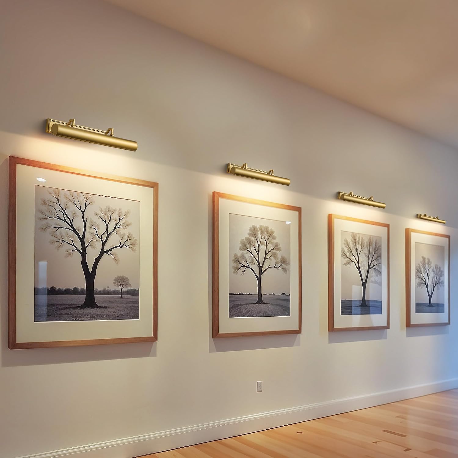 24' Brass Picture Light, 4-Light Gold Hardwired Picture Lights, 270° Rotatable Wall Sconce Lamp for Frame, Linear Art Light for Wall Painting Display Artwork Portrait Library Bulbs Included