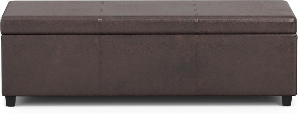 SIMPLIHOME Avalon Extra Large Storage Ottoman Bench - 54 inch Wide Upholstered Vegan Leather Rectangular Lift-Top Ottoman in Distressed Brown, Contemporary Bench for Living Room with Hidden Storage