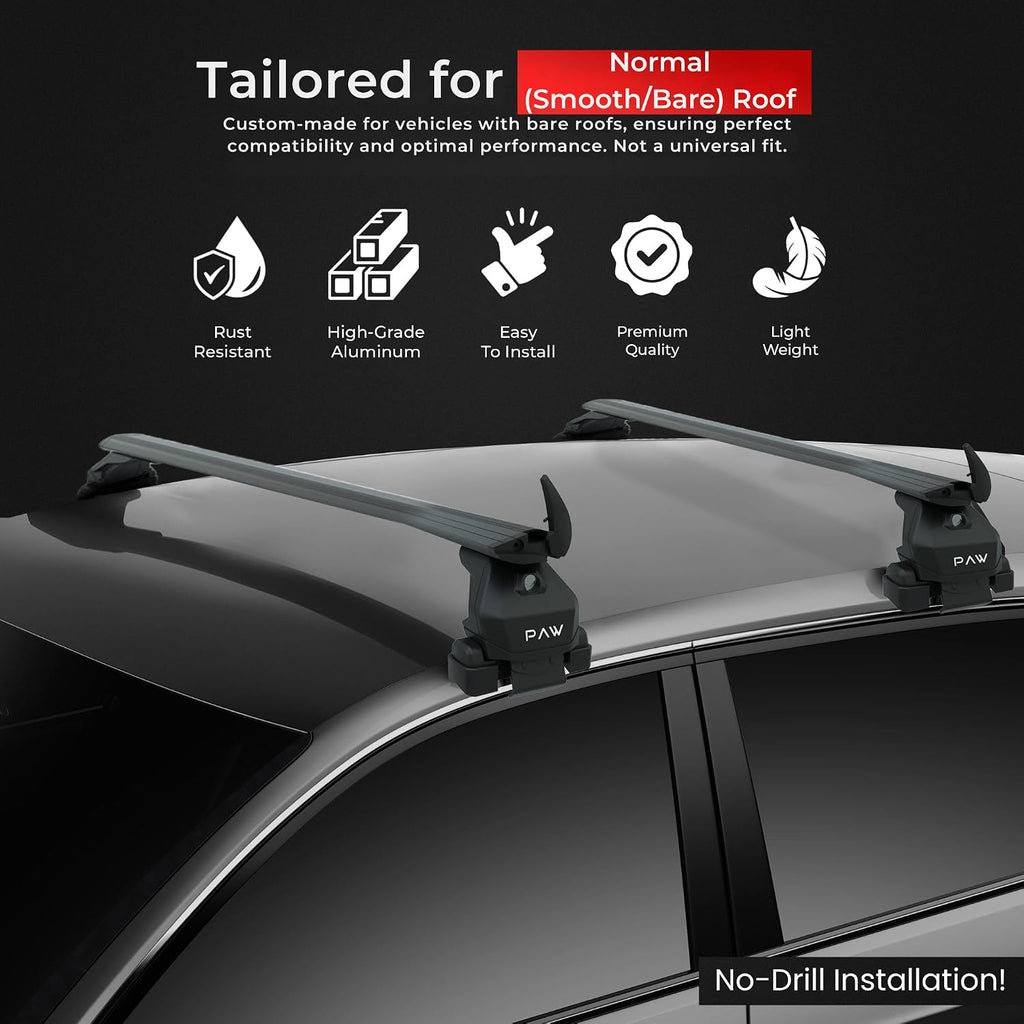 Roof Rack Cross Bars for Chevy Chevrolet Silverado 1500 Fits 3rdGen (2014–18) 4thGen (2019–2025) Bare Roof Clamp-On 330 lbs Capacity Aluminum T-Slot Bars Lockable Heavy-Duty No-Drilling (Silver)