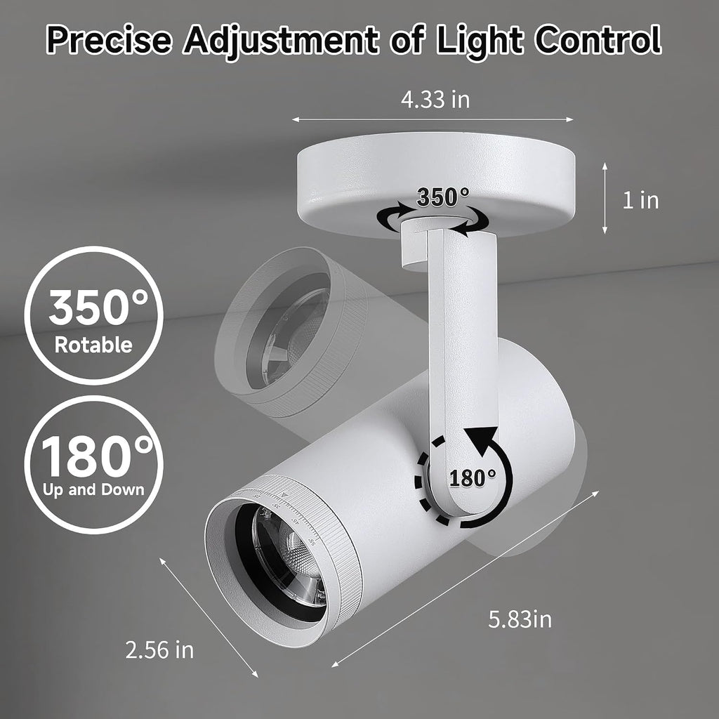 12W LED Dimmable Zoomable Ceiling Spotlight Indoor – Adjustable Surface Mount Accent Light for Home Corridor, Picture, Plants & Artwork | Warm White 3000K CRI 97, White 4 Packs