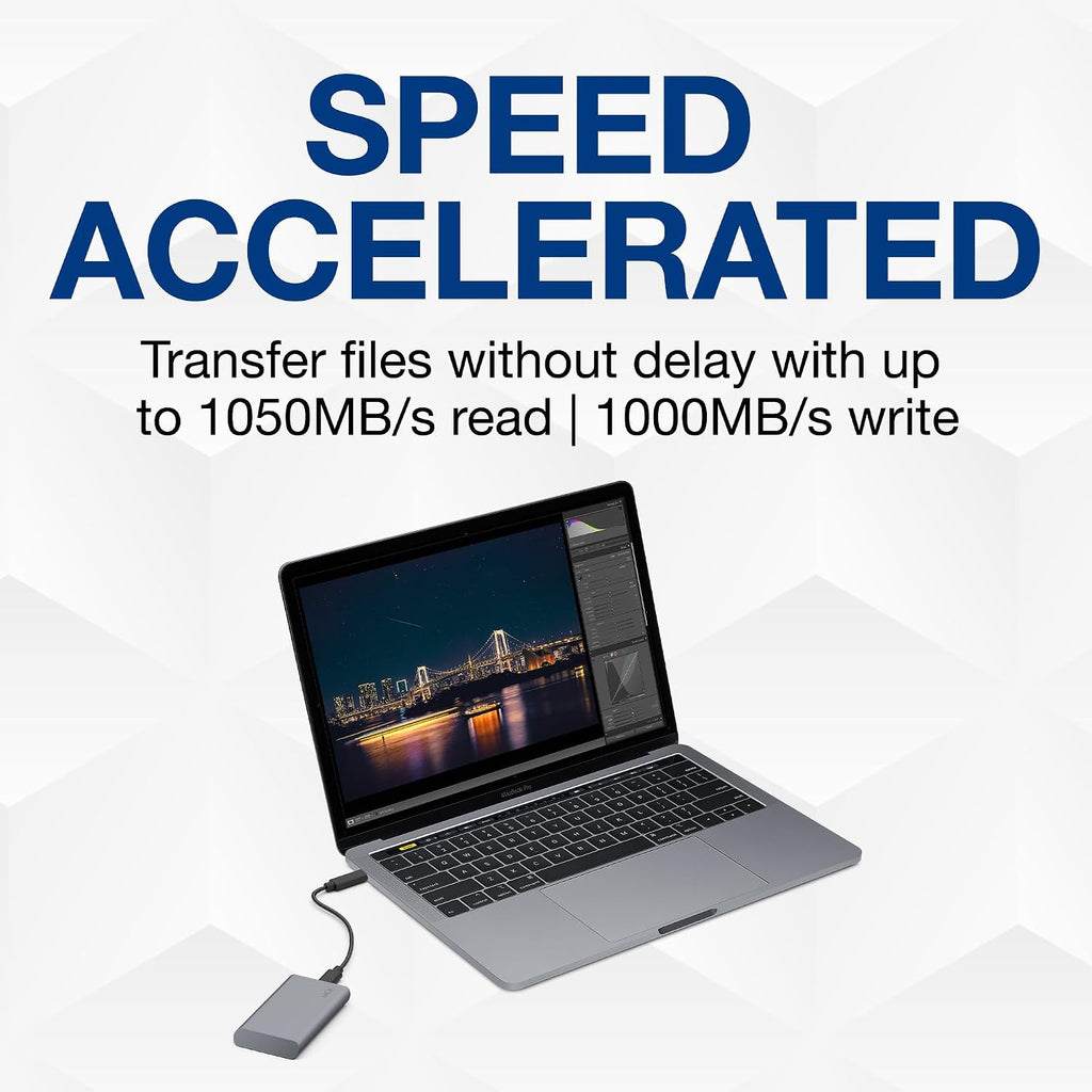LaCie Mobile Drive Secure 500GB External Solid State Drive Portable SSD - Space Grey, USB-C 3.2, for PC and Mac, Recycled Materials, with Adobe All Apps Plan and Rescue Services (STKH500800)