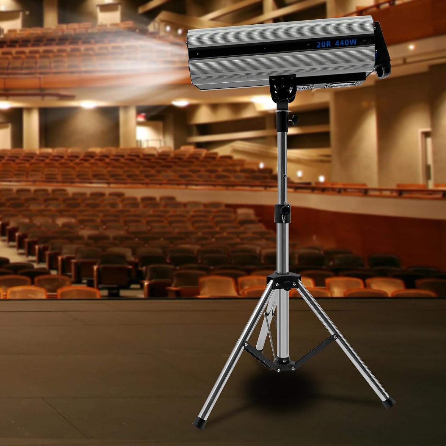 CNCEST 440W LED Stage Spotlight LED Follow Spotlight with Stand for Party Disco Wedding,Dual Control Stage Light Adjustable Aperture,3.94-4.99FT Height 6 Colors (440, Watts)