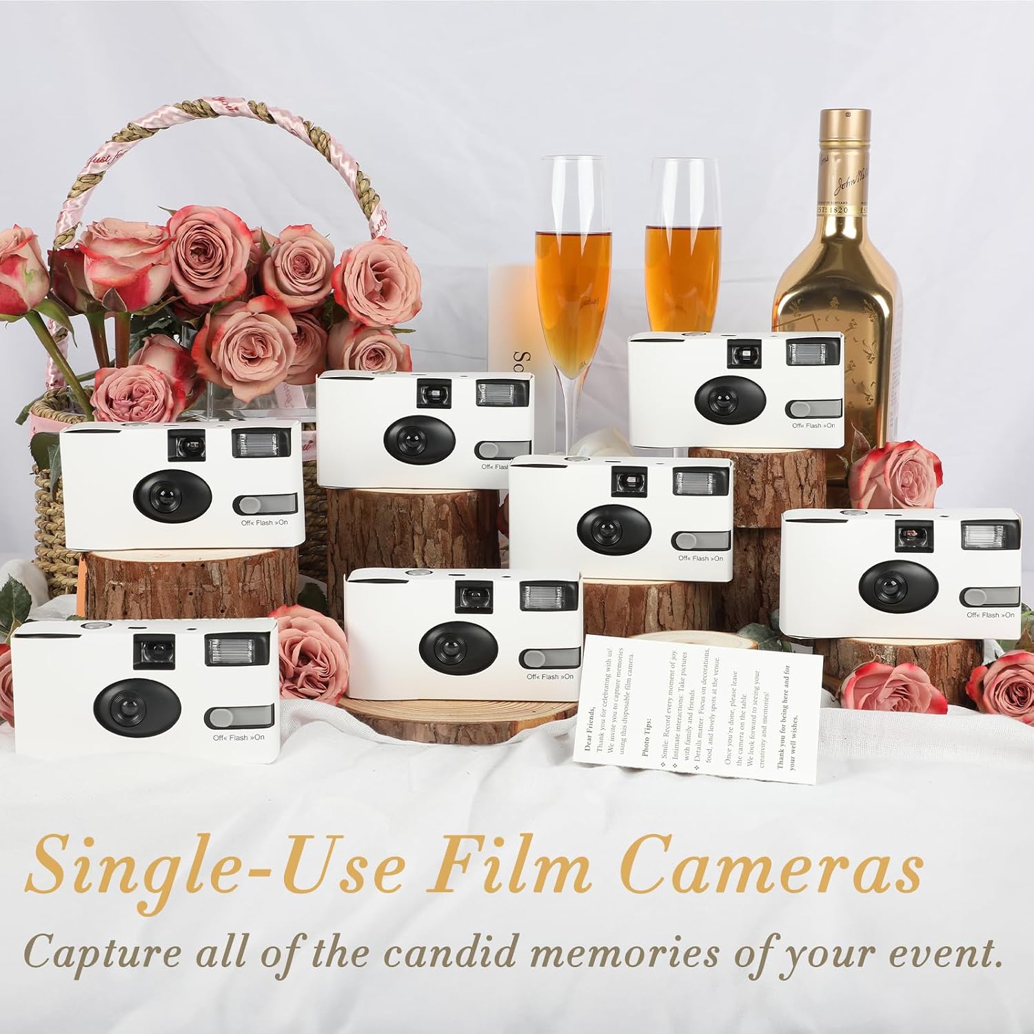12 Pack Disposable Cameras Bulk for Wedding, White Single-Use 35mm Film Disposable Camera with Flash, ISO 400 17 Exposures for Outdoor Travel Gathering Anniversary Birthday Party Supplies