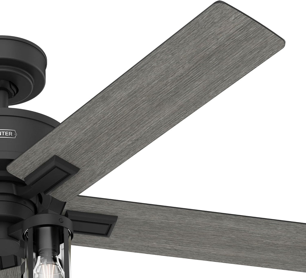 Hunter - Astwood II Indoor Ceiling Fan With Light, Remote, 52-inch, Casual-style, 4-speed WhisperWind Motor, Ceiling Fans for living rooms, bedrooms, home offices, kitchens (Matte Black)