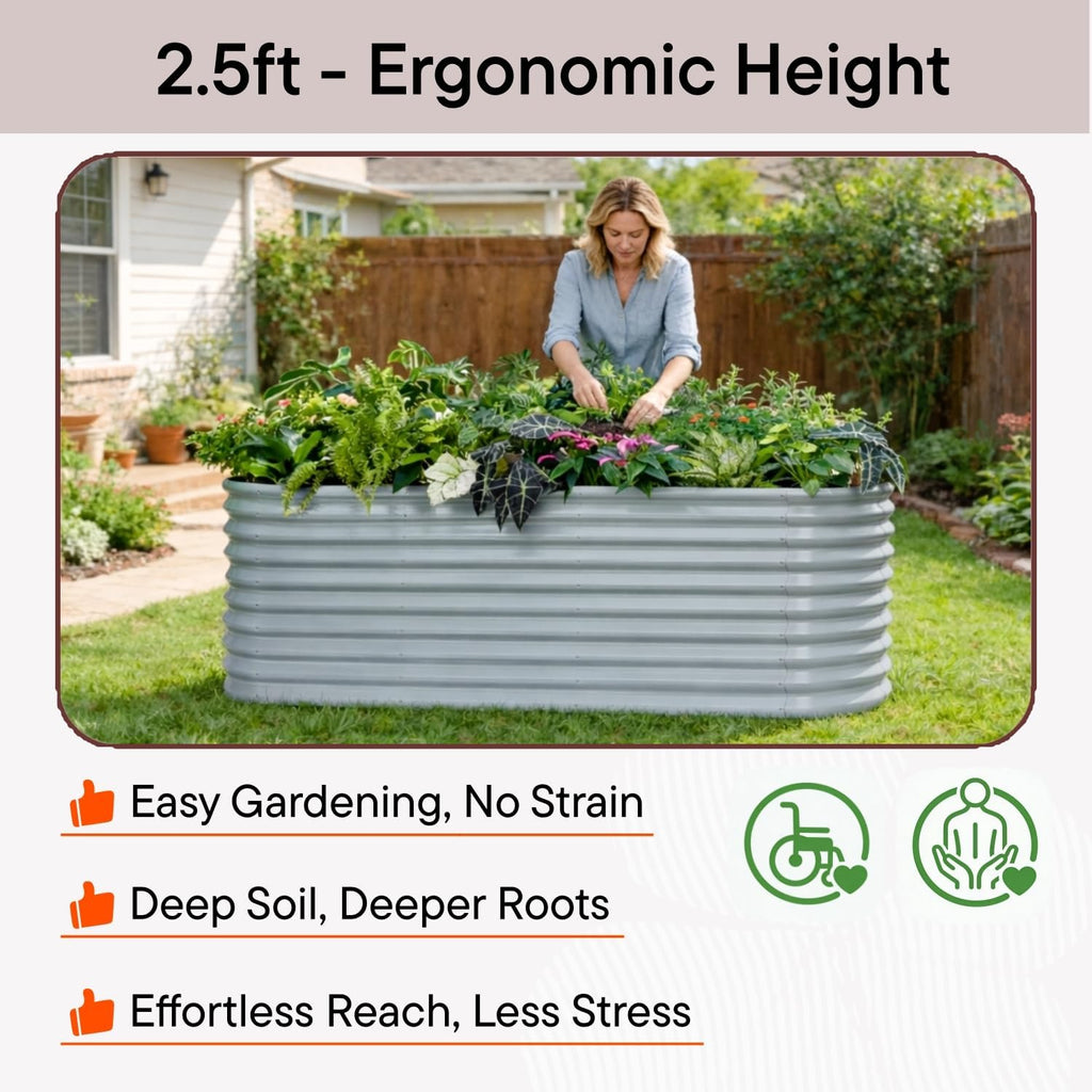 30' Extra Tall Galvanized Raised Garden Bed, 6x2x2.5 ft Metal Planters for Outdoor Plants, Heavy Duty Flower Bed Deep Root for Vegetable, Garden Bed Outdoor Large Planter Box - Moss Green
