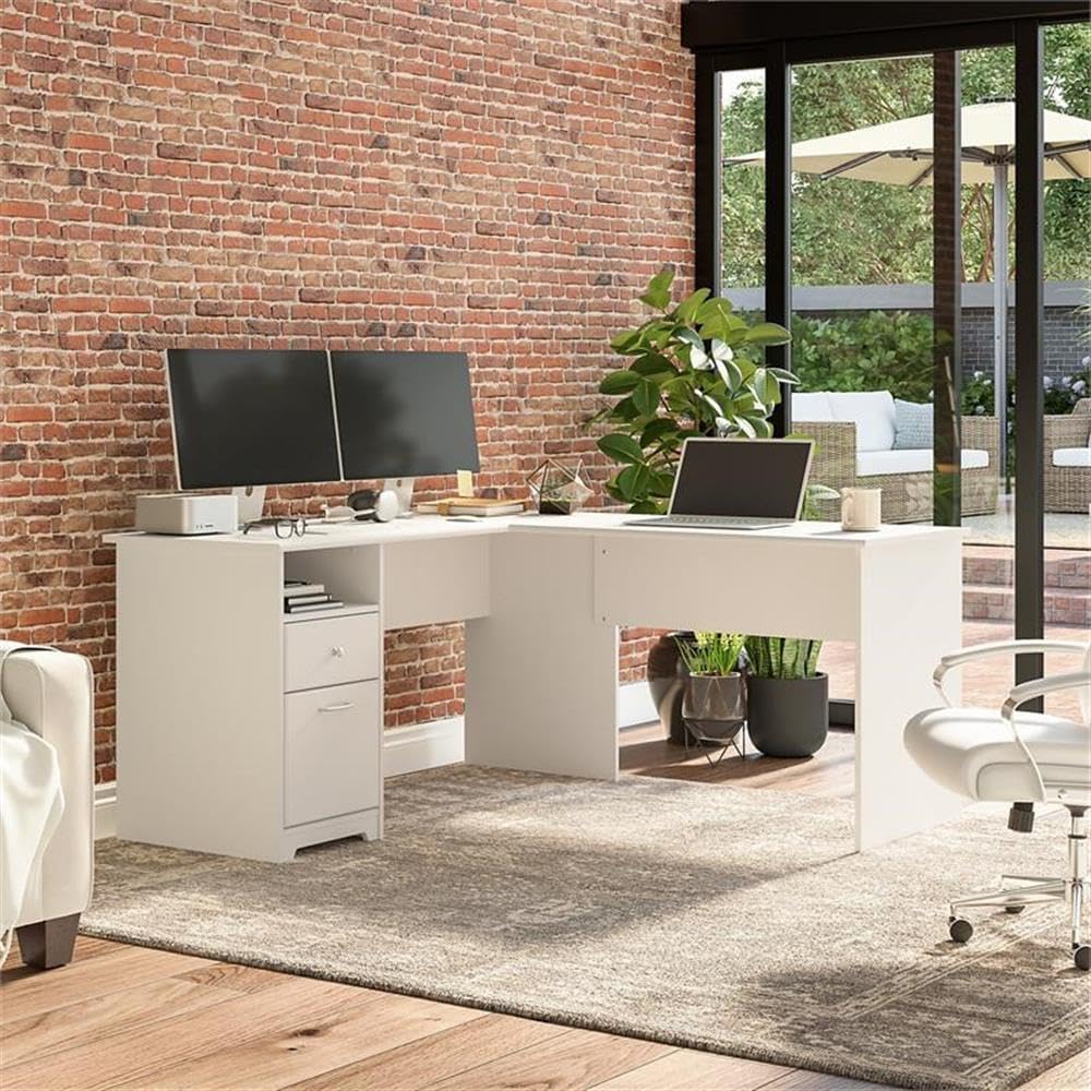 Bush Home Cabot 60W L Shaped Computer Desk with Drawers, White