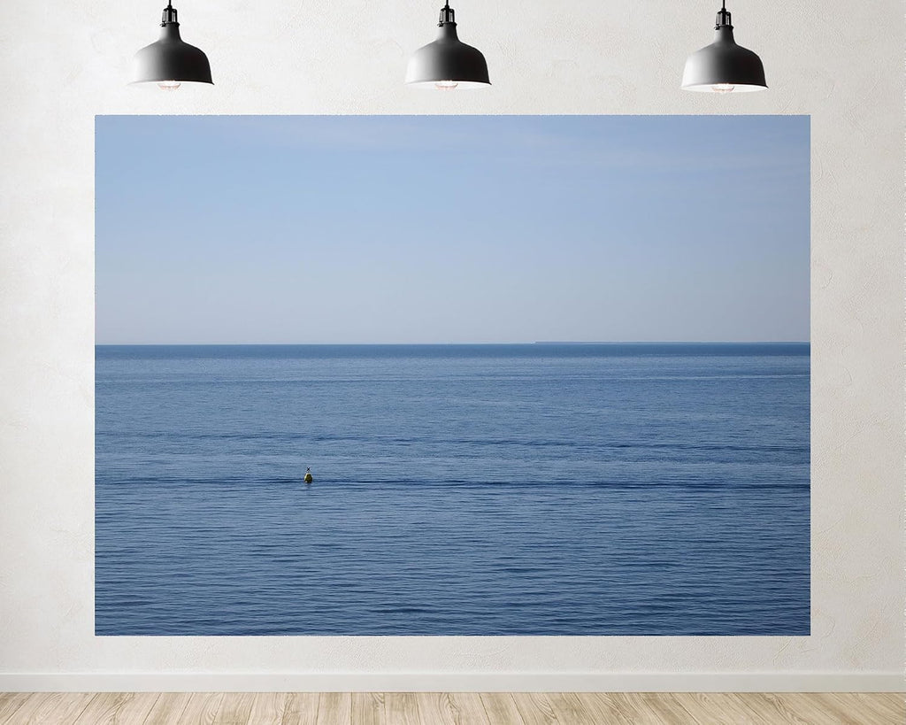 Trykid 20x10ft Calm Ocean Backdrop Yellow Buoy Clear Blue Sky Serene Waters Photography Background Minimalist Shoot Tapestry Party Decoration Photo Booth Prop Fabric