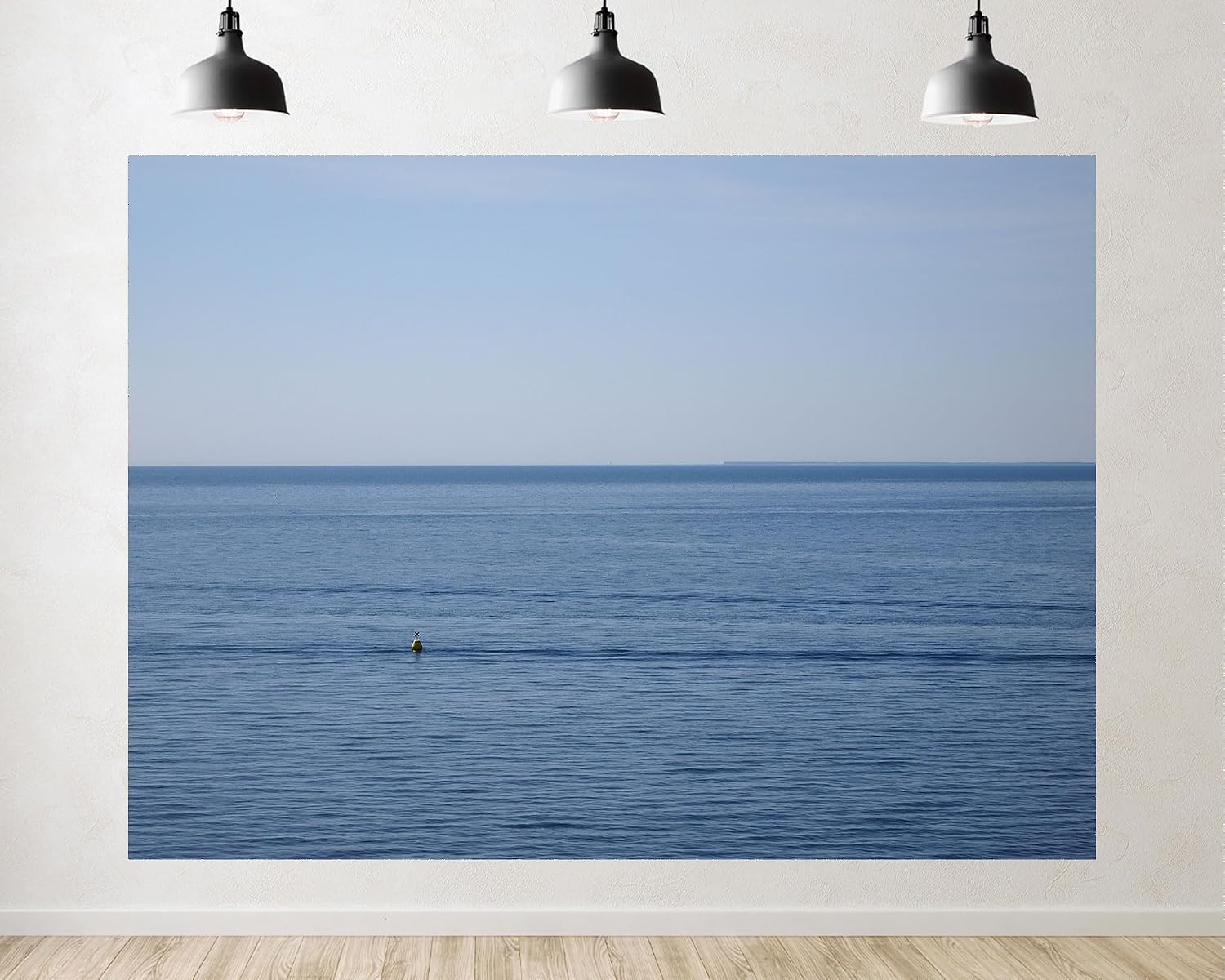 Trykid 20x10ft Calm Ocean Backdrop Yellow Buoy Clear Blue Sky Serene Waters Photography Background Minimalist Shoot Tapestry Party Decoration Photo Booth Prop Fabric