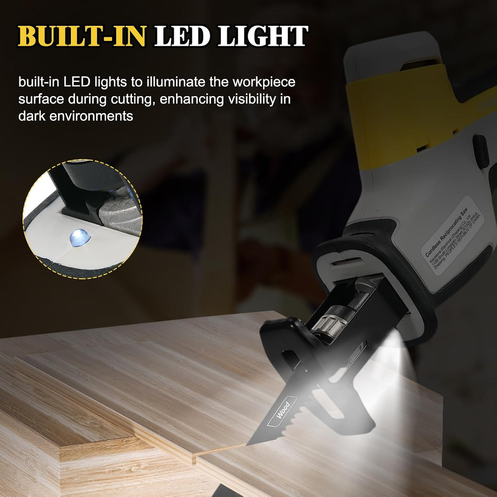 20V Brushless Cordless Reciprocating Saw Powerful Motor Long Lasting Batteries Ideal for Wood Metal PVC Cutting LED Working Light