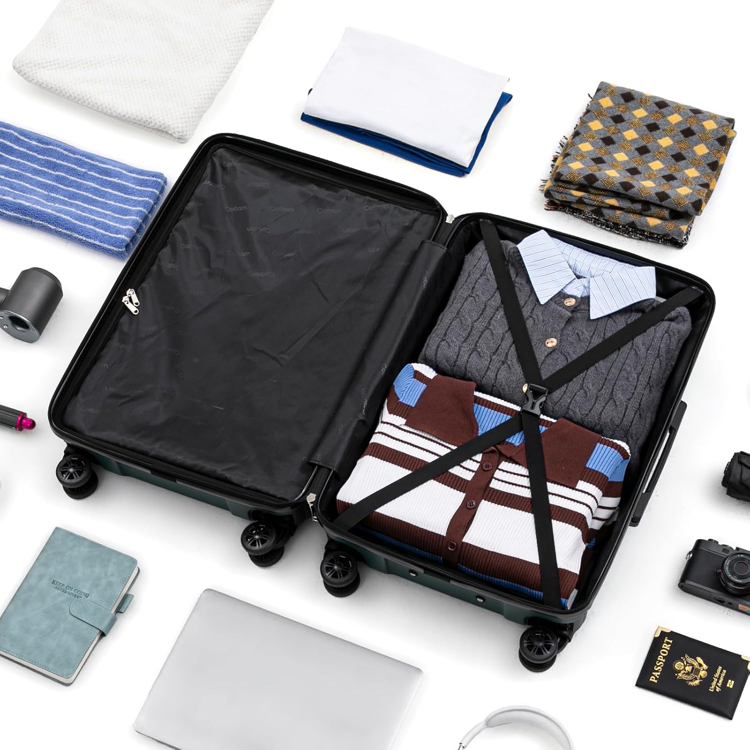 Cosbarn Luggage Sets 5 Piece Suitcases with Wheels, Suitcase Set ABS Hard Case Luggage with Lock Spinner Wheels Durable Travel Luggage