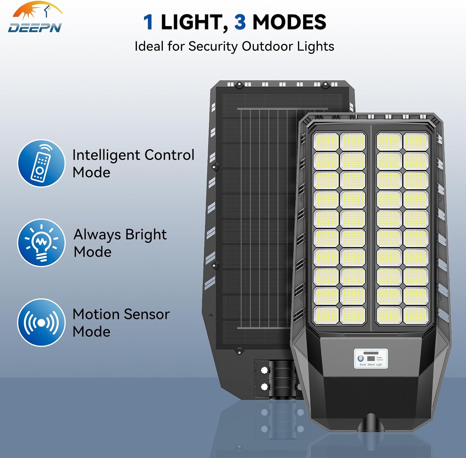 Deepn 10000W Solar Street Lights Outdoor, Commercial Solar Lights with Motion Sensor Outdoor Lighting & Dusk to Dawn Flood Light, IP67 Waterproof LED Lights for Yard, Street, Parking Lot, 2 Pack